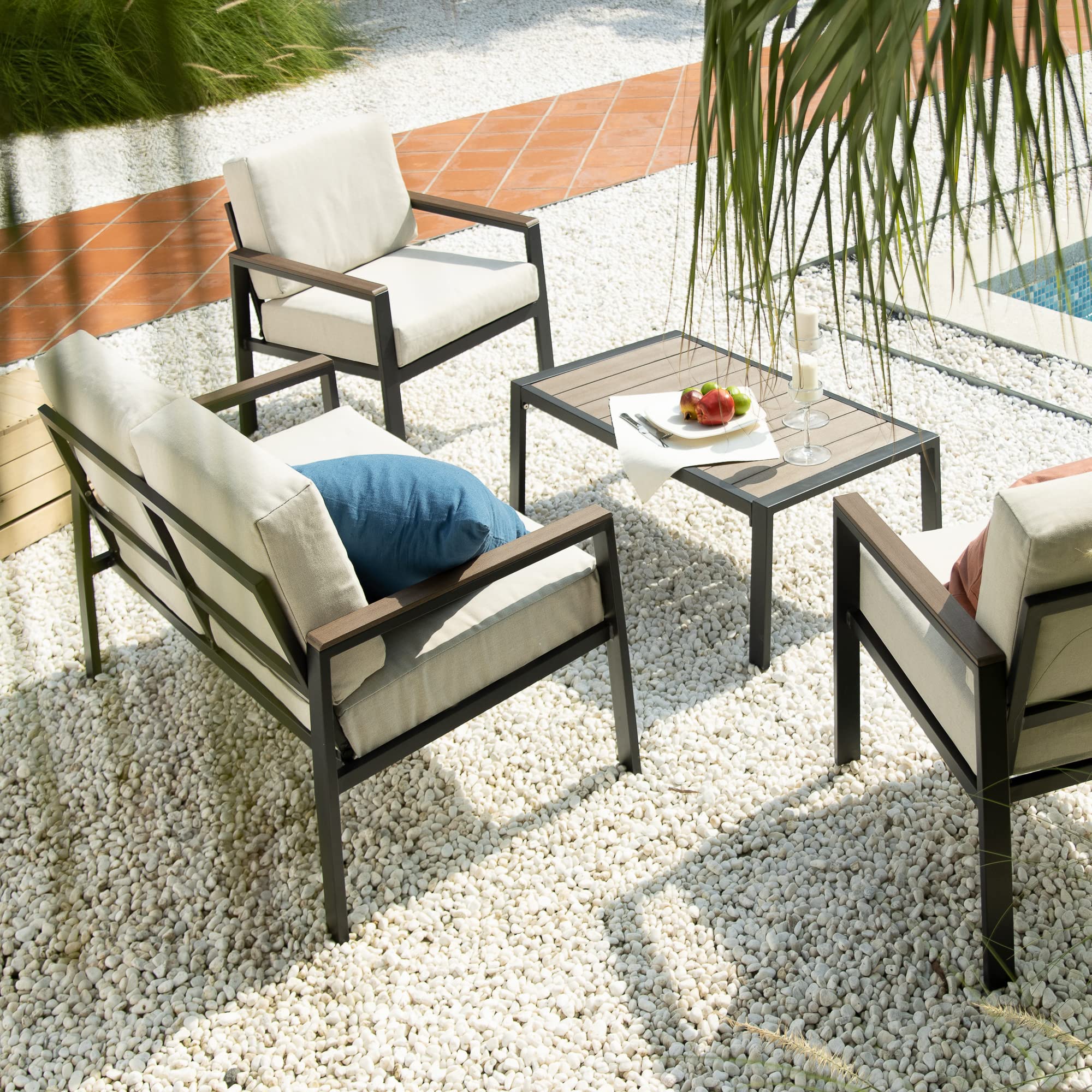 ZINUS Dillon 4-Piece Outdoor Patio Furniture Set - Aluminum & Poly Lumber Conversation Set, Weather Resistant, Rust-Proof, Easy Assembly (Black) - Perfect for Backyard, Garden, Poolside or Deck Relaxation
