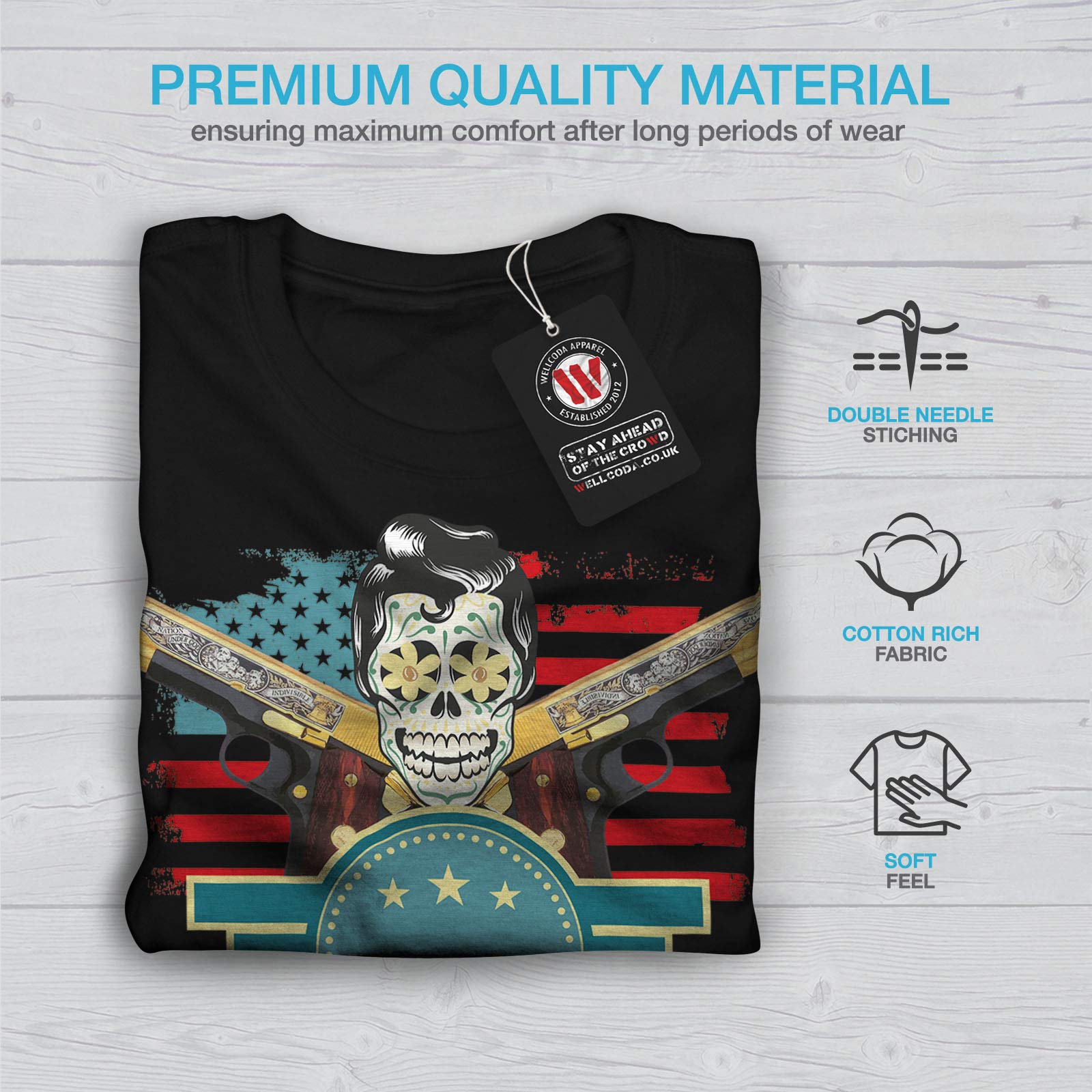 Wellcoda USA Gun Purge Rock Men's Long Sleeve T-Shirt - American Flag Graphic Print Tee for Patriotic Casual Wear & Outdoor Activities