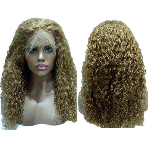Brazilian Virgin Human Hair Lace Front Wig - Dark Blonde #27 Curly Glueless Lace Wig with Baby Hair 20 Inches for Women | Natural Look for Daily Wear & Special Occasions
