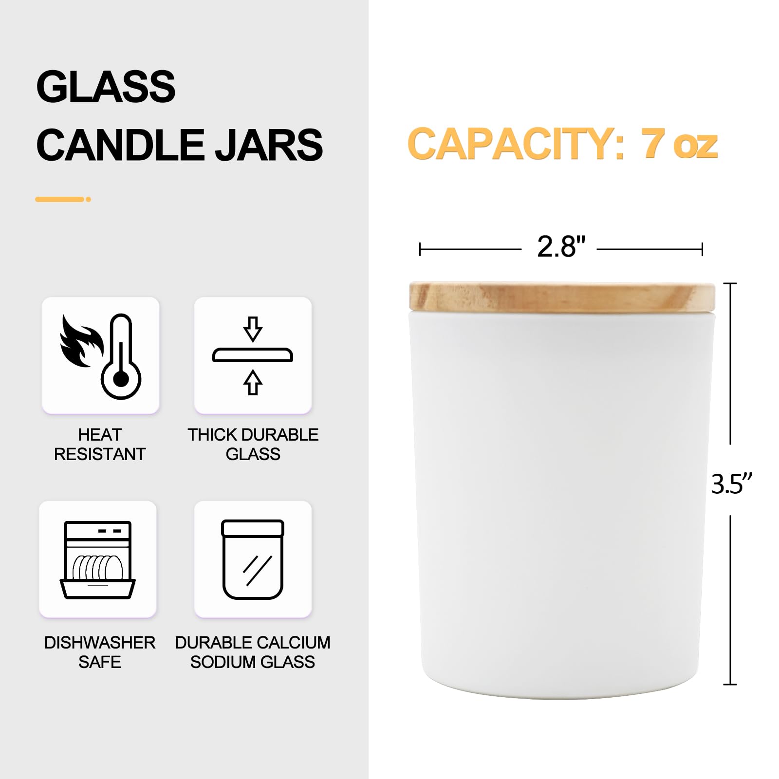 16 Pack 7oz Thick Candle Jars with Wooden Lids - Matte White Empty Containers for DIY Candle Making, Wax Melts, Sample Storage & Home Decor
