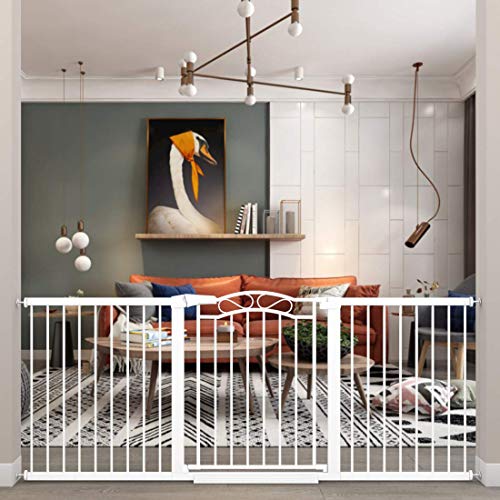 Fairy Baby Extra Wide Pressure Mounted Baby Gate & Pet Gate with Walk-Through Design - Child Safety Gate with Extensions (White, 79.13
