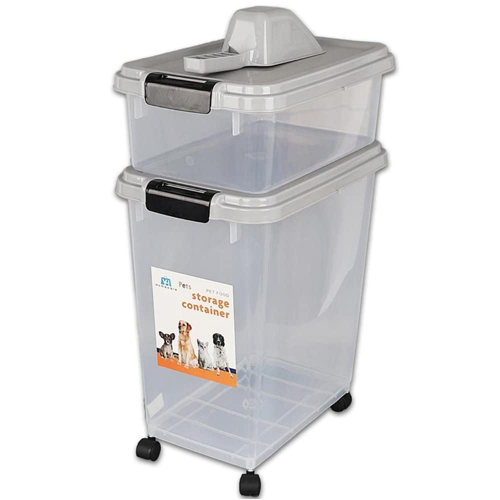Prime Paws 3-Piece Airtight Pet Food Storage Container with Measuring Scoop - BPA-Free Plastic Dry Food Dispenser for Dogs & Cats - Keep Kibble Fresh (Grey) - Perfect for Kitchen, Pantry & Pet Feeding Areas