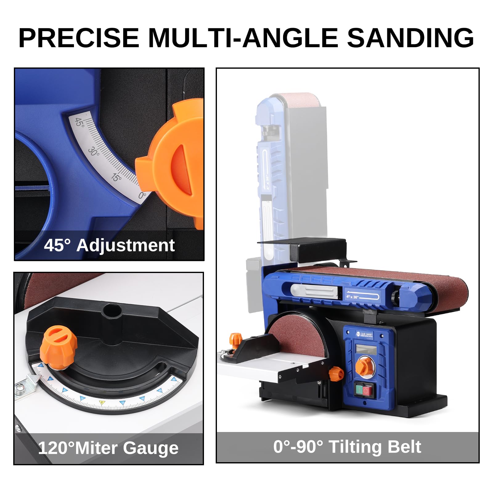 SainSmart 4x36 Inch Belt & 6 Inch Disc Sander Combo - Adjustable Speed up to 3450 RPM, Benchtop Sanding Machine with Full Copper Motor, 0-90° Belt & 0-45° Tilting Worktable, Dust Collection Port - Perfect for Woodworking, Metal Polishing, and DIY Projects