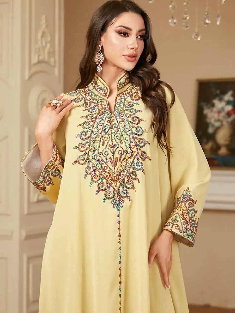 Elegant Eid Embroidered Caftan Dress for Women - Traditional Jalabiya Kaftan Gown - Perfect for Eid Celebrations, Weddings & Special Occasions