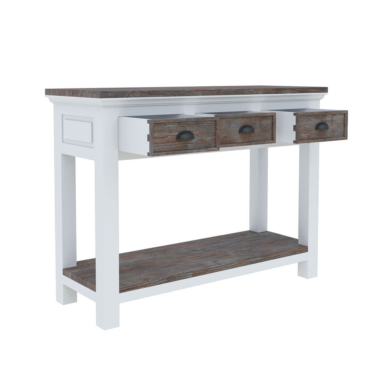 Modern Teak & Solid Wood 3-Drawer Console Table - Entryway Hallway Sofa Table for Living Room, Foyer & Home Decor