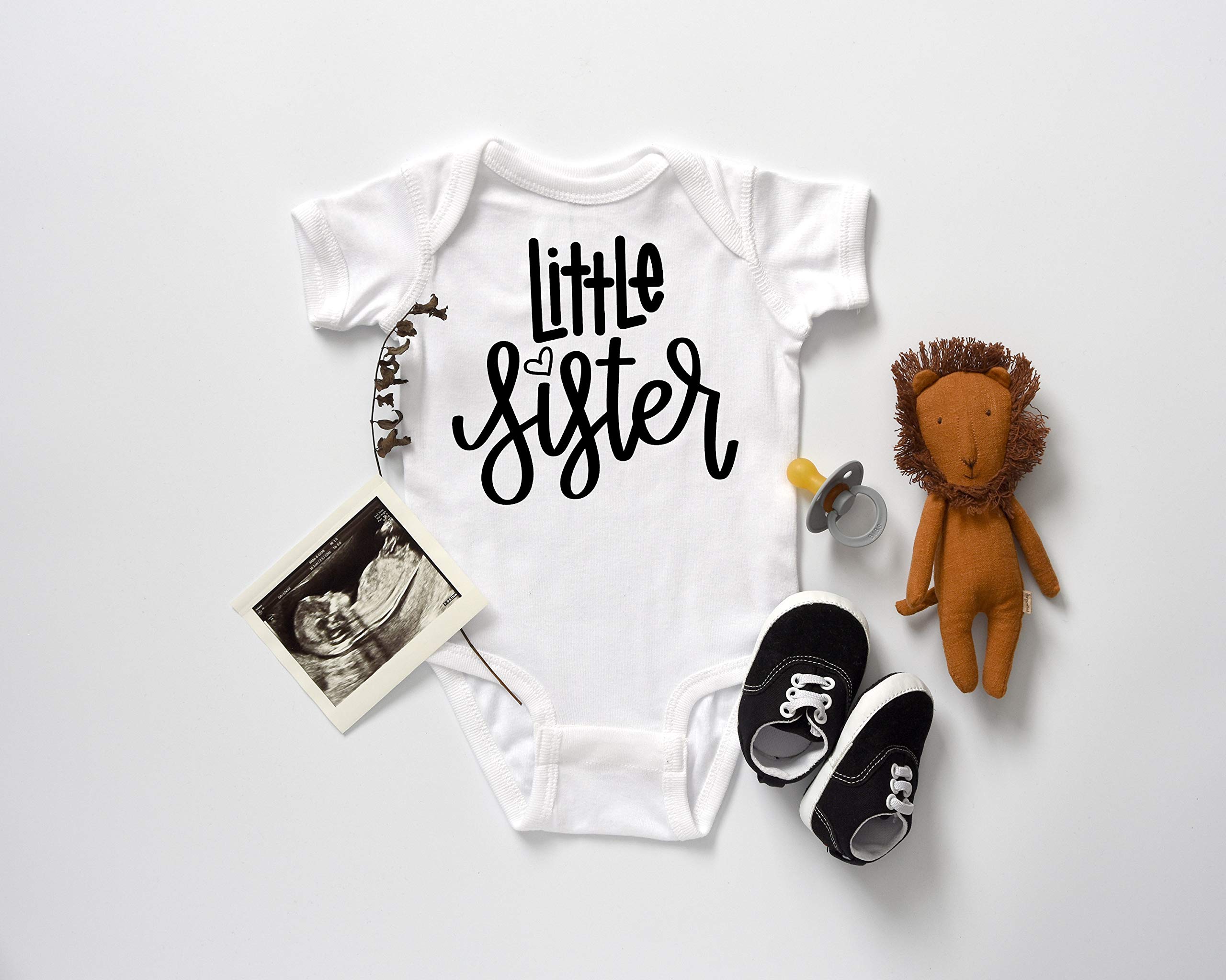 Olive Loves Apple Baby Girl Bodysuit - Gender Reveal Little Sister Outfit with Heart Design | Perfect for Newborn Photoshoots, Sibling Announcements & Special Occasions