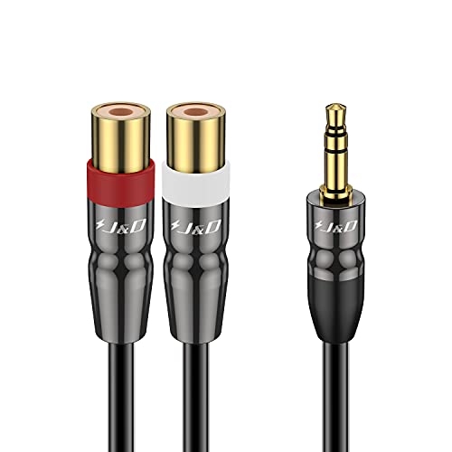 J&D 3.5mm to Dual RCA Audio Cable - Gold Plated Stereo Adapter (3 Feet) - Heavy Duty 3.5mm Male to 2 RCA Female Connector for Home Theater, Speakers & Audio Systems