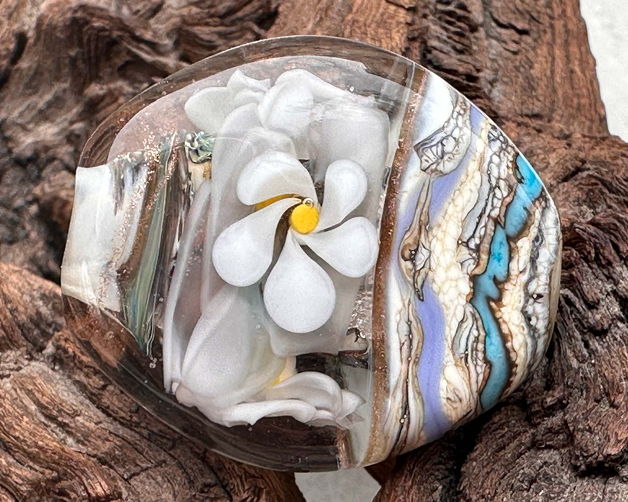 Handmade White Floral Organic Lampwork Glass Focal Bead for Jewelry Making - Perfect for Necklaces, Bracelets, and DIY Crafts