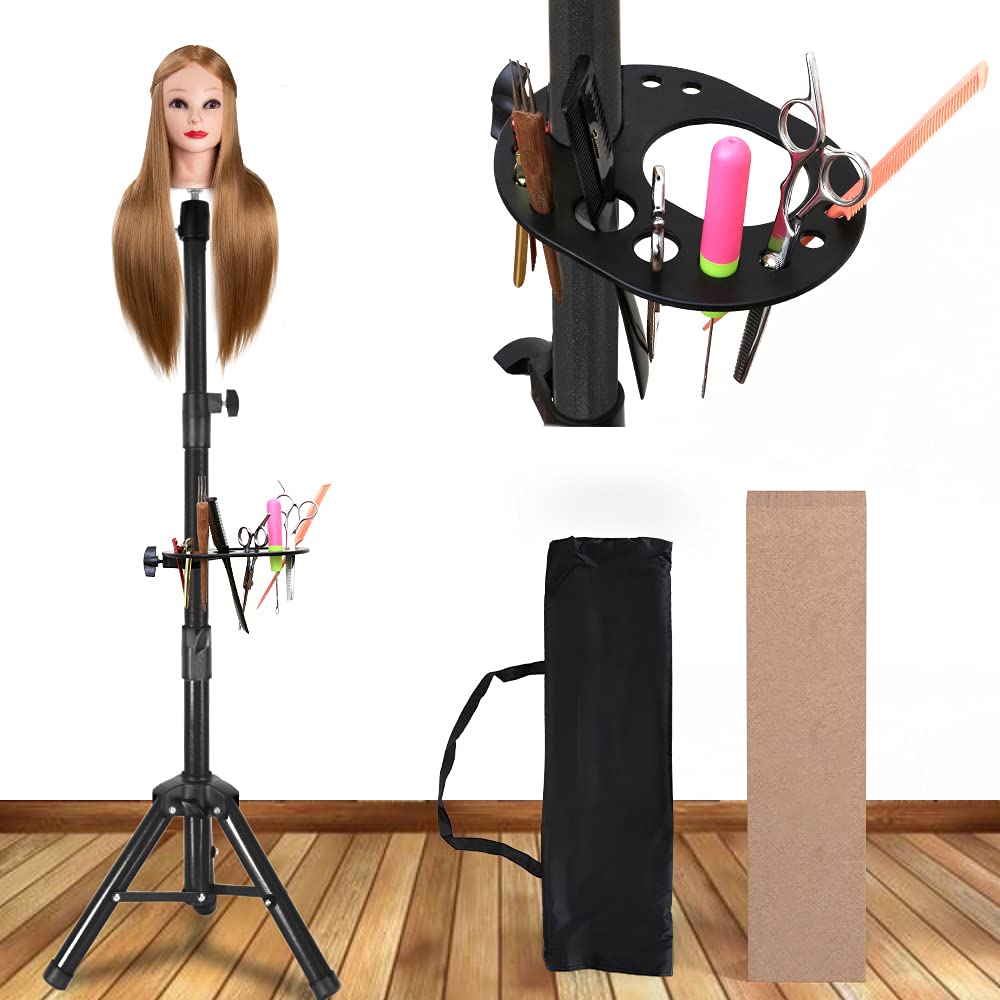 55 Inch Wig Stand with Heavy Duty Tripod & Mannequin Head - Includes Tool Tray for Salon, Cosmetology & Home Hairstyling | Perfect for Wig Making, Styling & Storage