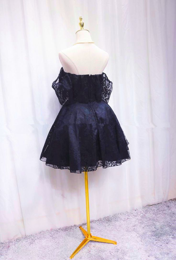 Off The Shoulder Lace Short Party Dress for Women - Navy Blue Homecoming Dress J4863 | Elegant Cocktail Dress for Prom, Wedding Guest & Special Occasions