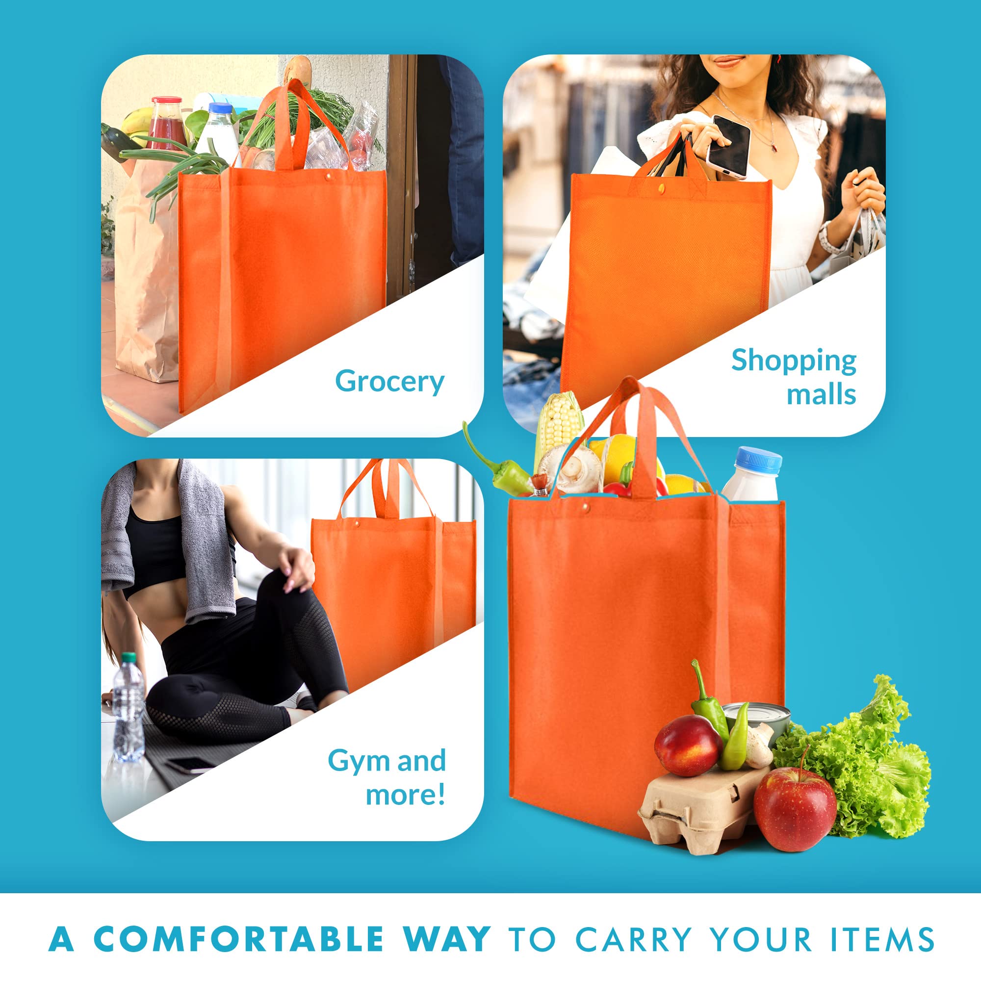 Eco-Friendly Reusable Grocery Bags - Large Durable Tote Shopping Bags for Groceries, Errands & Market Trips - 14