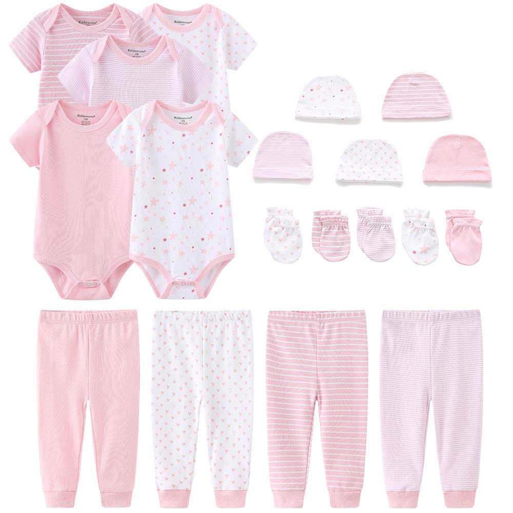 Kiddiezoom Newborn Baby Clothes Set - Cute Outfits, Pants & Bodysuits for Baby Girls & Boys 0-3 Months | Soft Cotton Layette Gift Set for Newborns, Baby Shower & First Photos