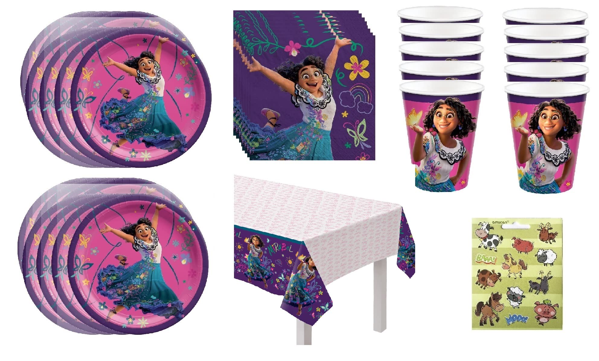 Amscan Encanto Birthday Party Supplies Bundle - 16-Piece Set with Cake Plates, Cups, Napkins & Table Cover for Disney Themed Parties, Kids Celebrations & Family Gatherings
