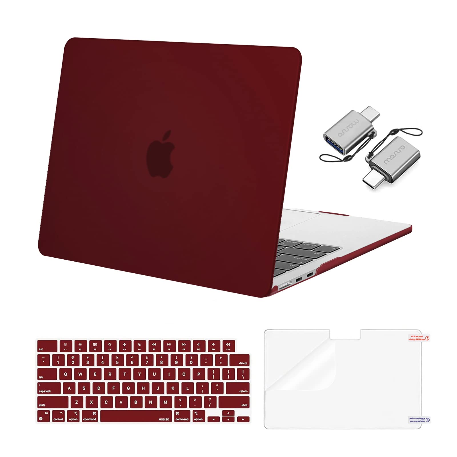 MOSISO MacBook Air 13.6 inch Case 2022-2025 (M2/M3/M4 Models A2681/A3113/A3240) - Hard Plastic Shell with Keyboard Cover & Screen Protector - Burgundy Red | Perfect for Work, Travel & School Protection
