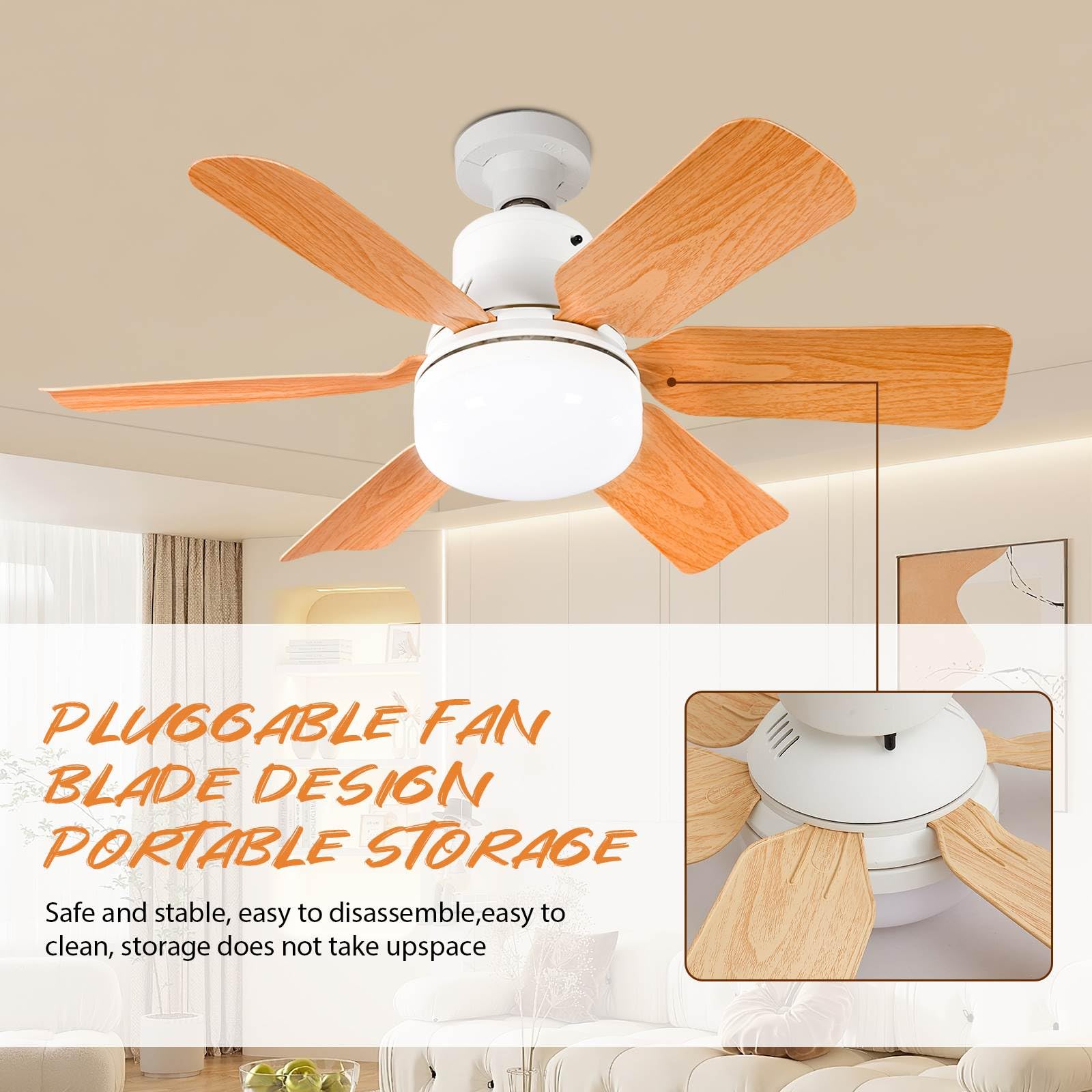 30/40W Ceiling Fan with Light and Remote Control - 6 Blades, 3 Speed Settings, Ultra Quiet - E27 Socket LED Light Fixture - Perfect for Living Room, Bedroom, Office - Sunset Design (40W) - Energy Efficient Cooling & Lighting Solution