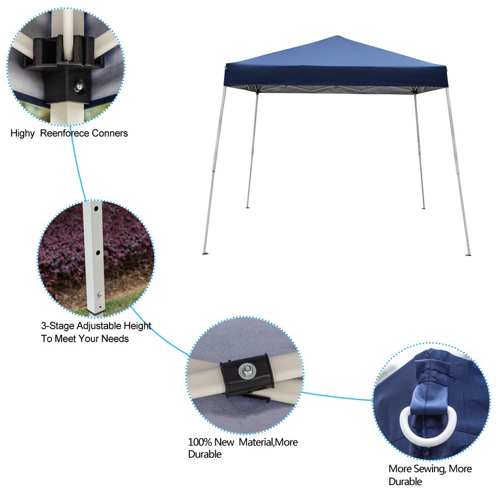 8x8ft Portable Pop Up Gazebo Tent (2.4x2.4m) - Waterproof Instant Canopy with 3 Height Adjustments & Carry Bag - Blue Outdoor Shelter for Beach, Camping, Backyard, Picnics - Perfect for Sun Protection, Rain Cover, Parties, Weddings & Outdoor Events - Ideal for Family Gatherings, BBQ, Tailgating and Farmers Markets