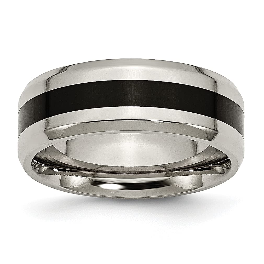 ICE CARATS Titanium Black Enamel 8mm Beveled Edge Wedding Band Ring - Elegant Fashion Jewelry for Women - Perfect Anniversary & Valentine's Day Gift - Ideal for Weddings, Engagements & Special Occasions