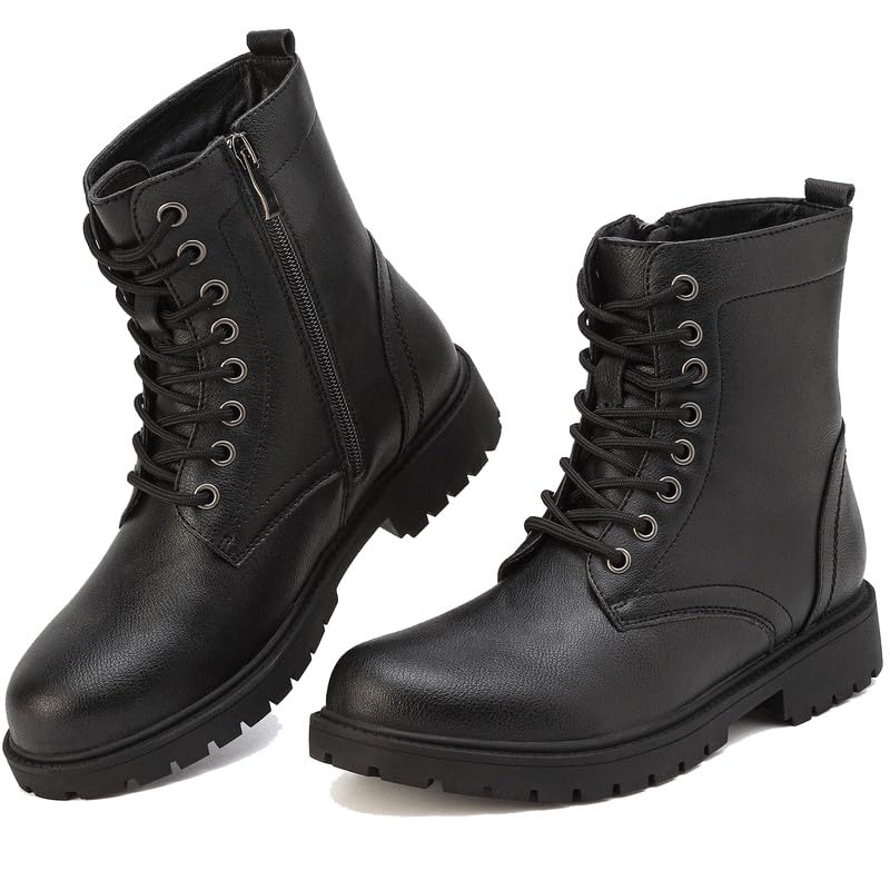 Waterproof Women's Ankle Boots - Lace Up & Side Zipper Work Boots for Women | Leather Combat Booties with Platform | Perfect for Walking, Hiking & Outdoor Activities