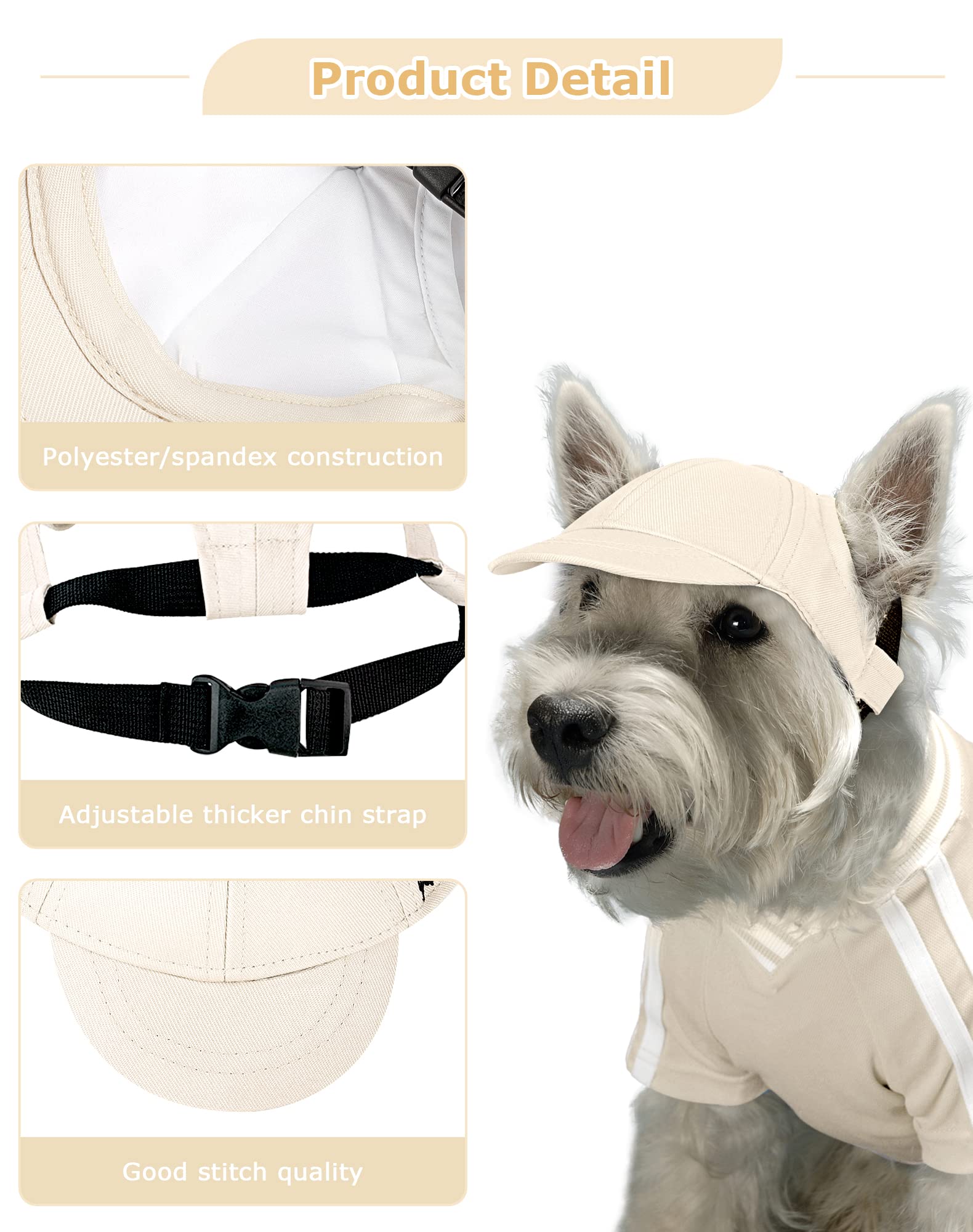 Adjustable Dog Bucket Hat for Small & Medium Dogs - Puppy Sun Hat, Baseball Cap & Visor for Spring & Summer (Beige, Large 15lbs+) - Perfect for Outdoor Walks, Beach Trips & Pet Fashion