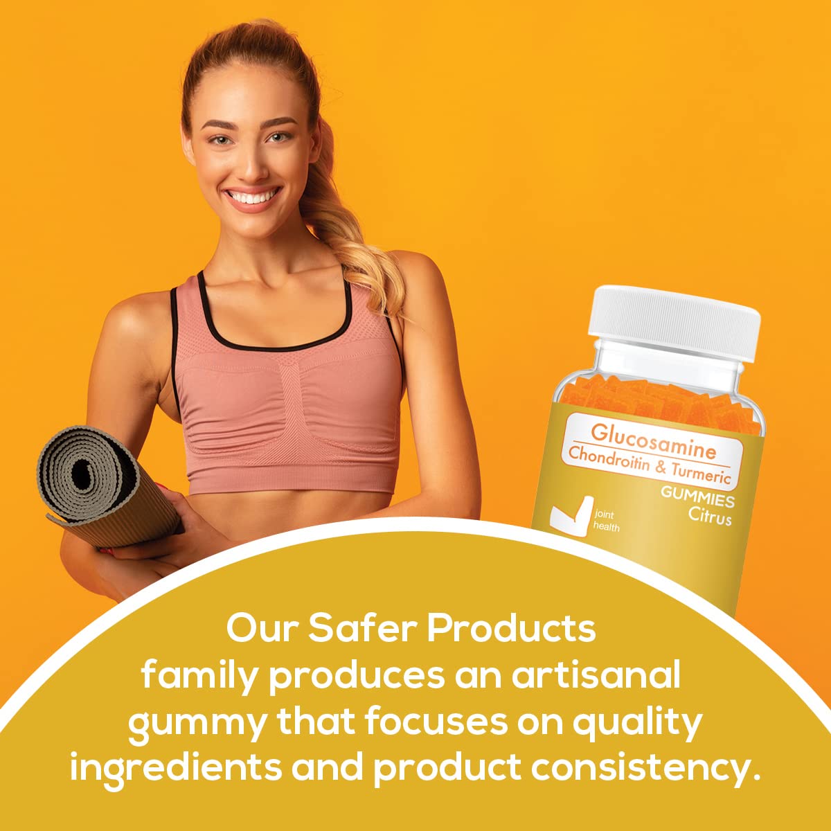 Safer Products Glucosamine Chondroitin Turmeric Gummies - 120 Count Vegan Non-GMO Joint Support Supplement for Mobility & Inflammation Relief | Orange Flavor | Supports Tendon Health & Gelatin-Free Formula | Ideal for Active Adults & Seniors
