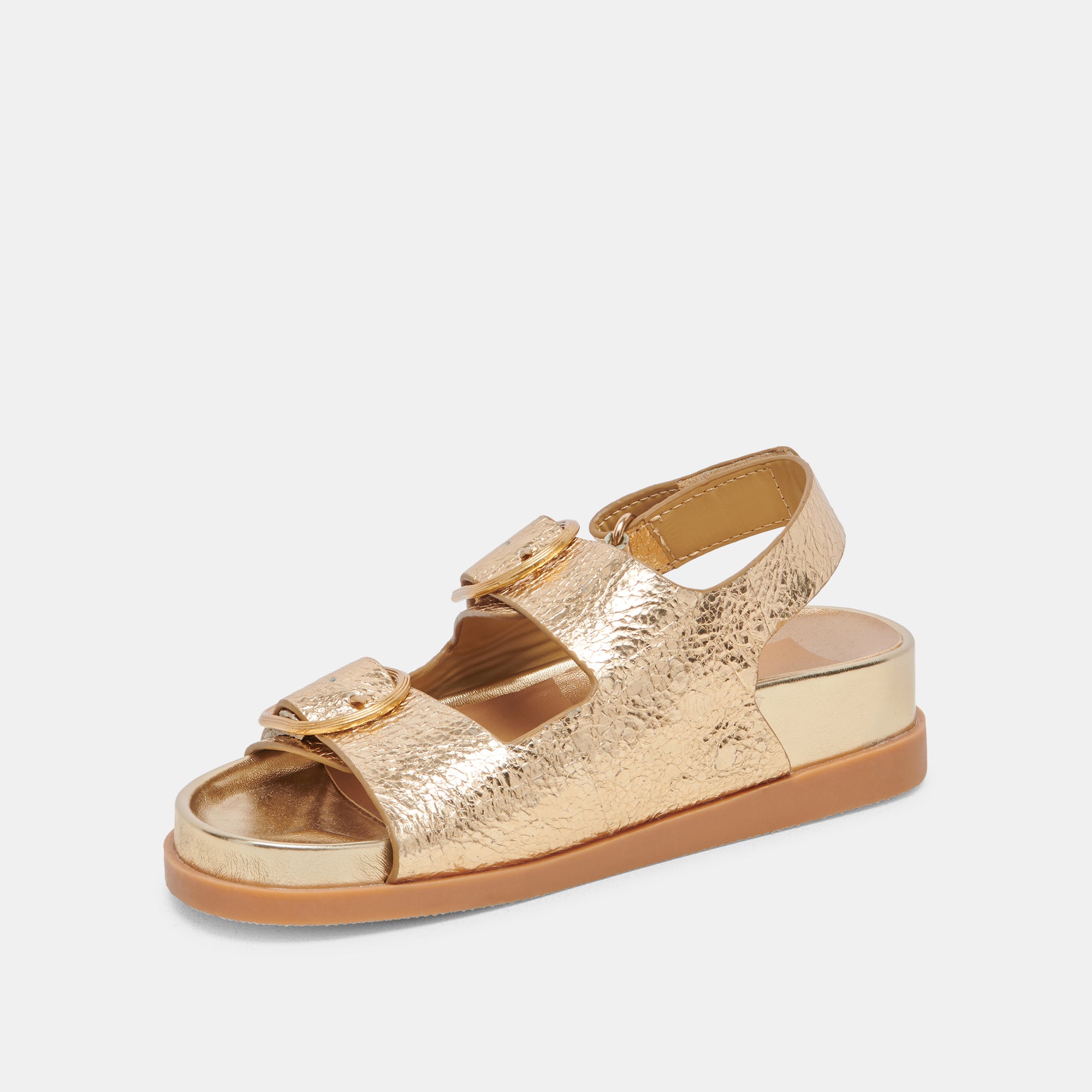 STARLA Women's Gold Distressed Leather Sandals - Comfortable & Stylish for Summer, Beach, and Casual Outings