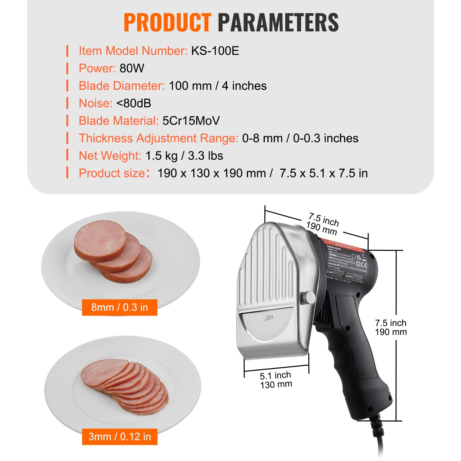 VEVOR 80W Electric Shawarma Knife - Professional Turkish Kebab Slicer with 2 Stainless Steel Blades | Commercial Doner Kebab Meat Cutter | 4