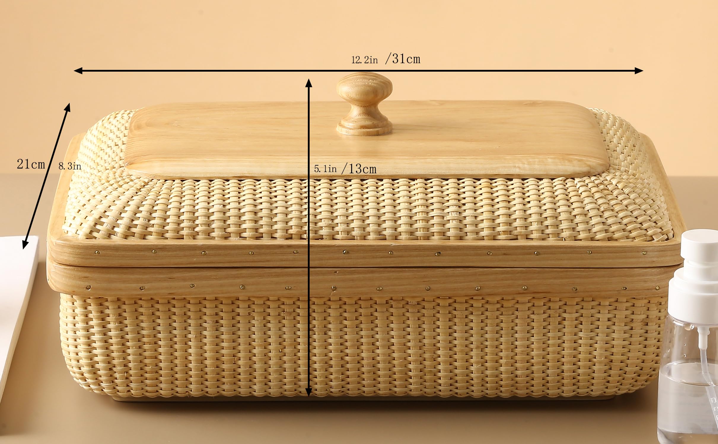 Modern Woven Rattan & Solid Wood Storage Basket - Square Jewelry Box, Fruit Basket for Living Room & Dining Table Decor | Home Organization & Gift Idea
