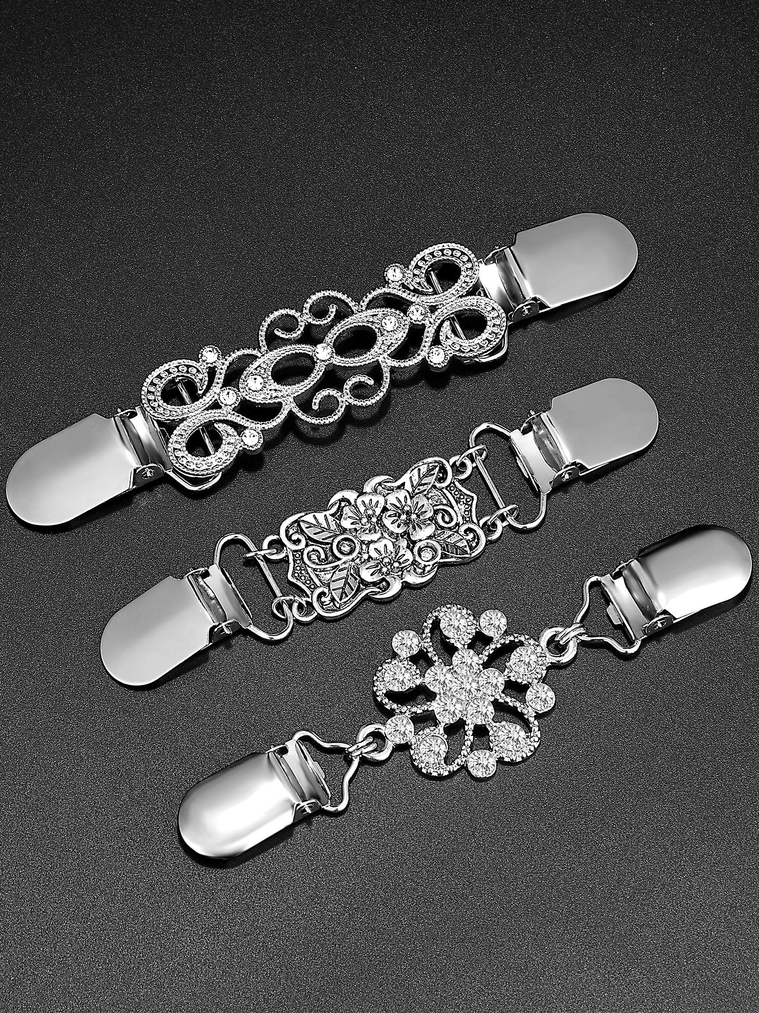 Vintage Shirt Dress Clips - 3 Pcs Sweater Shawl Clips, Cardigan Brooches for Women | 3 Elegant Styles | Perfect for Cardigans, Shawls, Dresses & Vintage Outfits