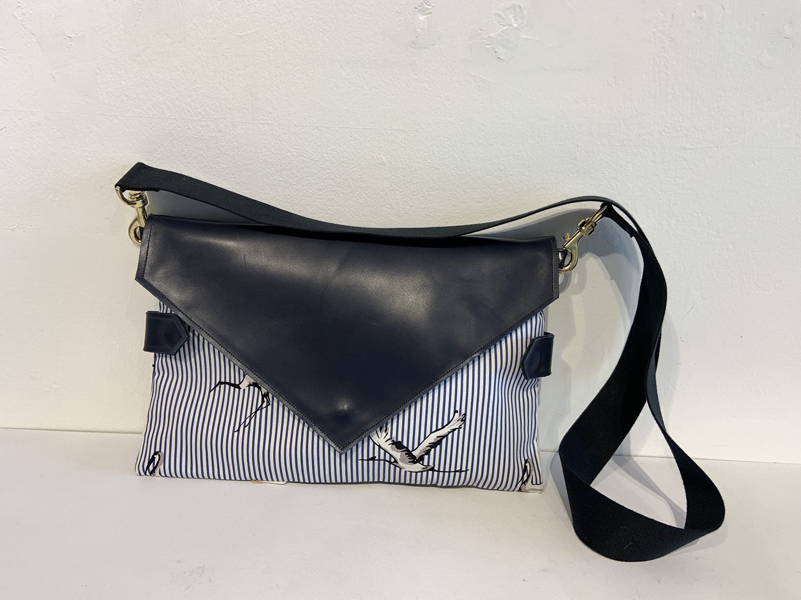 Sasha Crossbody Bag - Blue & White Striped Canvas with Navy Leather Strap - Stylish & Lightweight for Everyday Use, Travel, and Work