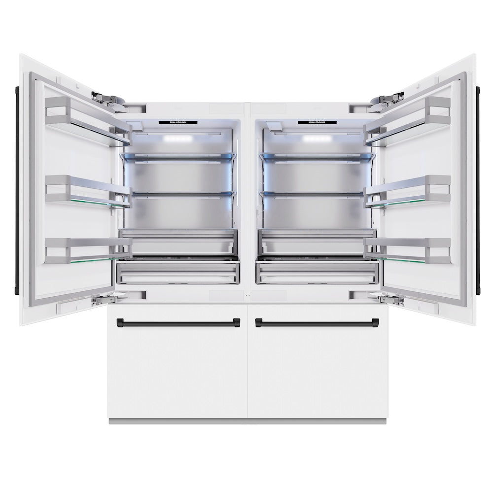 ZLINE Autograph Edition 72-Inch French Door Built-In Refrigerator with Bottom Freezer - 39.6 cu.ft Capacity, Water Dispenser & Ice Maker - White Matte with Matte Black Accents (RBITZ WM 72 MB) - Perfect for Modern Kitchens and Open-Concept Homes