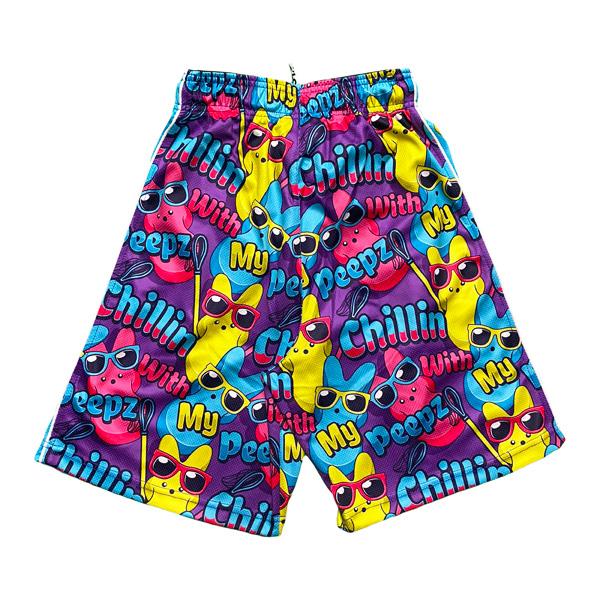 Men's Bunny Peepz Attack Graphic Print Shorts - Funny Easter Pajama Pants for Sleepwear & Lounge Wear