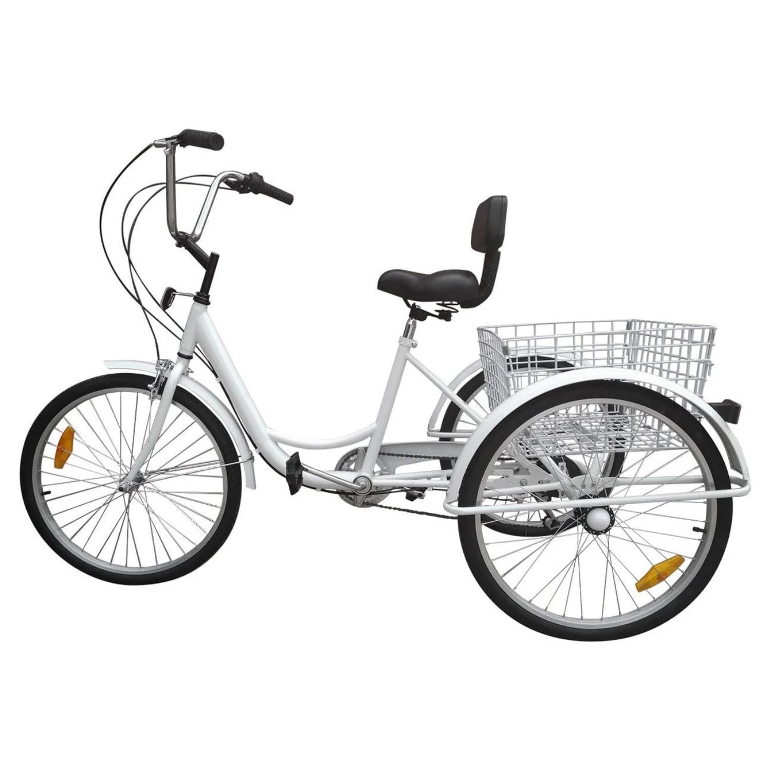 7-Speed Adult 3-Wheel Tricycle with Basket - 24 Inch White Cruiser Bike for Seniors & Adults - Perfect for Grocery Shopping, Exercise & Leisure Rides