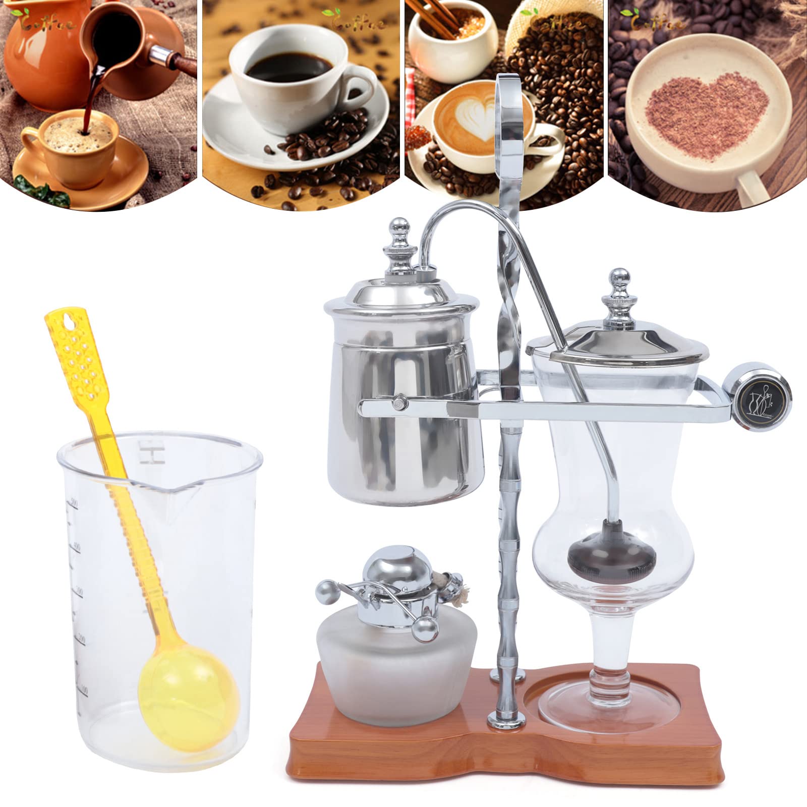 Belgian Siphon Coffee Maker - Elegant Silver Brewer for Home & Cafe Use