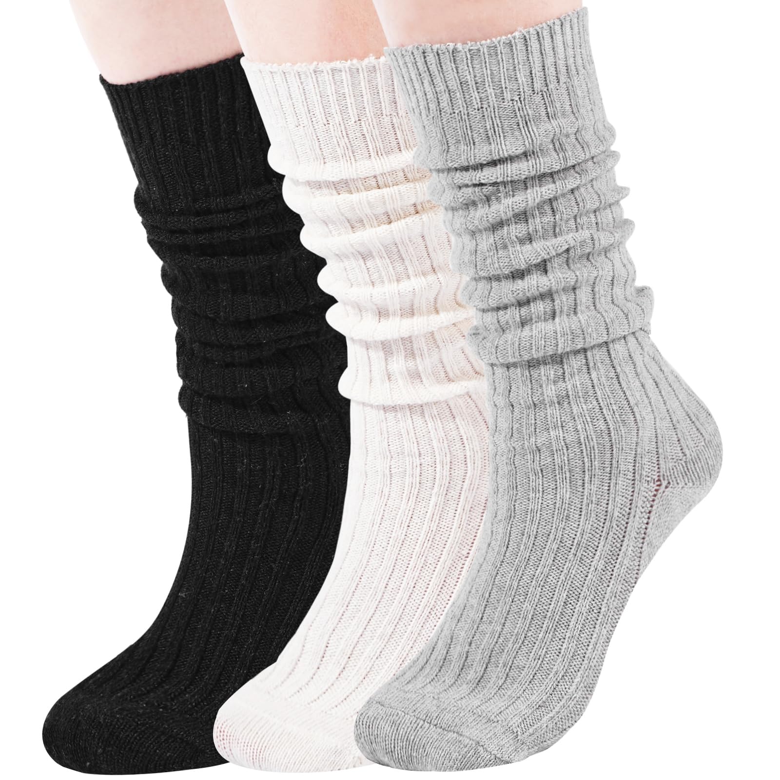 Women's Winter Wool Knee High Socks - 3 Pairs for Boots & Casual Wear