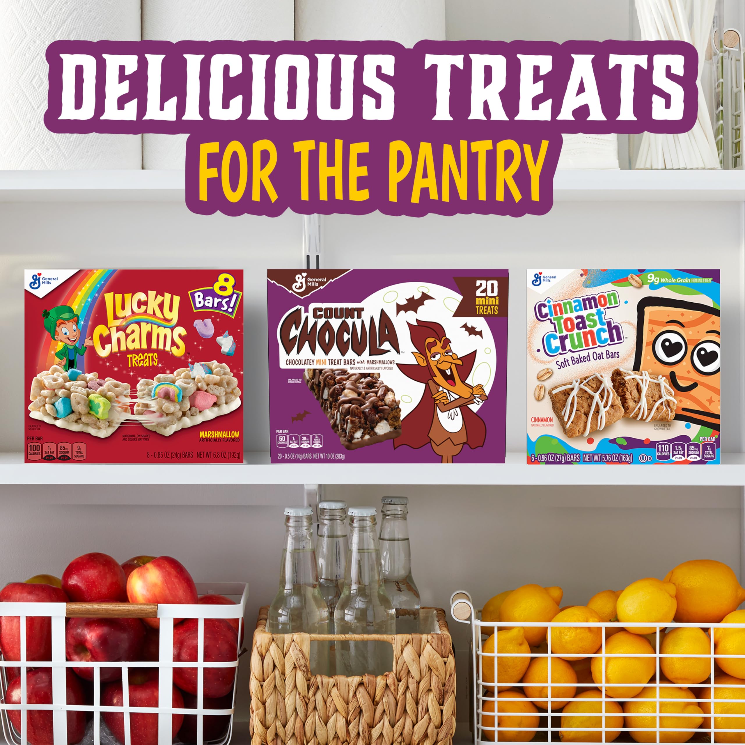 Count Chocula Mini Treat Bars with Marshmallows - 20 Count (10 oz) - Chocolate Cereal Snack Bars for Kids - Perfect for Halloween Parties, Lunchboxes & After-School Treats
