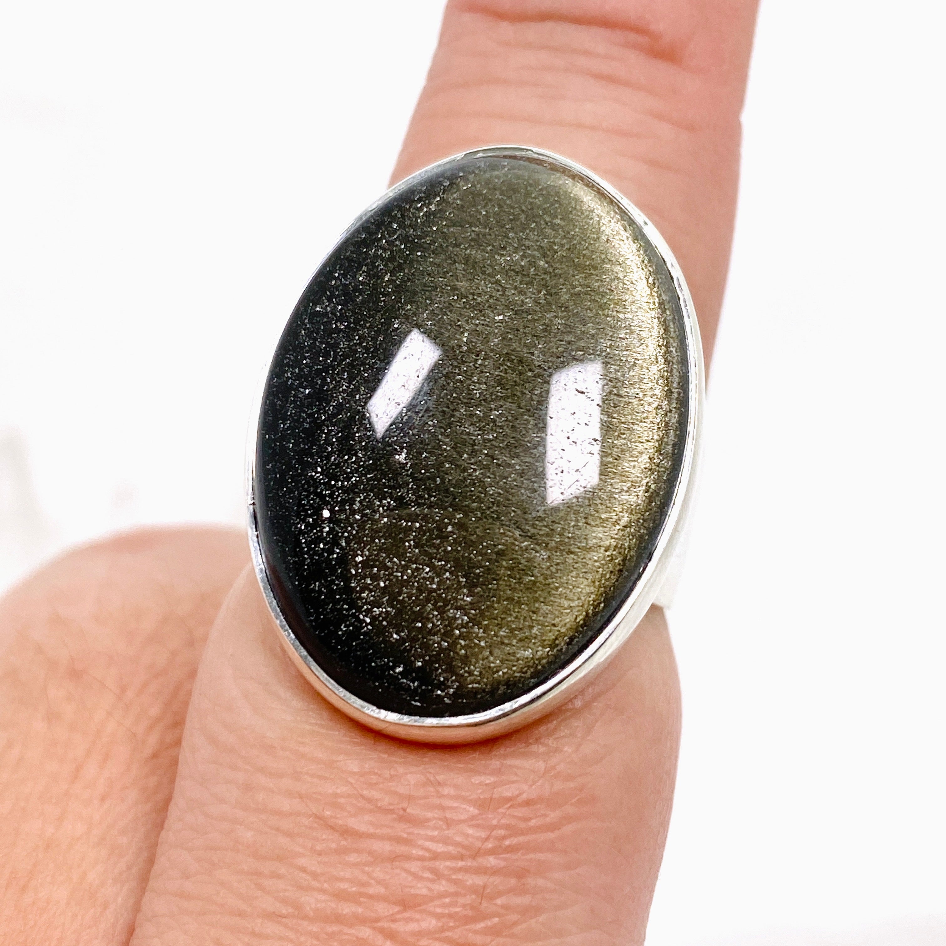 Goldsheen Obsidian Oval Cabochon Ring - Size 9 - KRGJ3342 - Elegant Gemstone Jewelry for Women, Perfect for Everyday Wear & Special Occasions