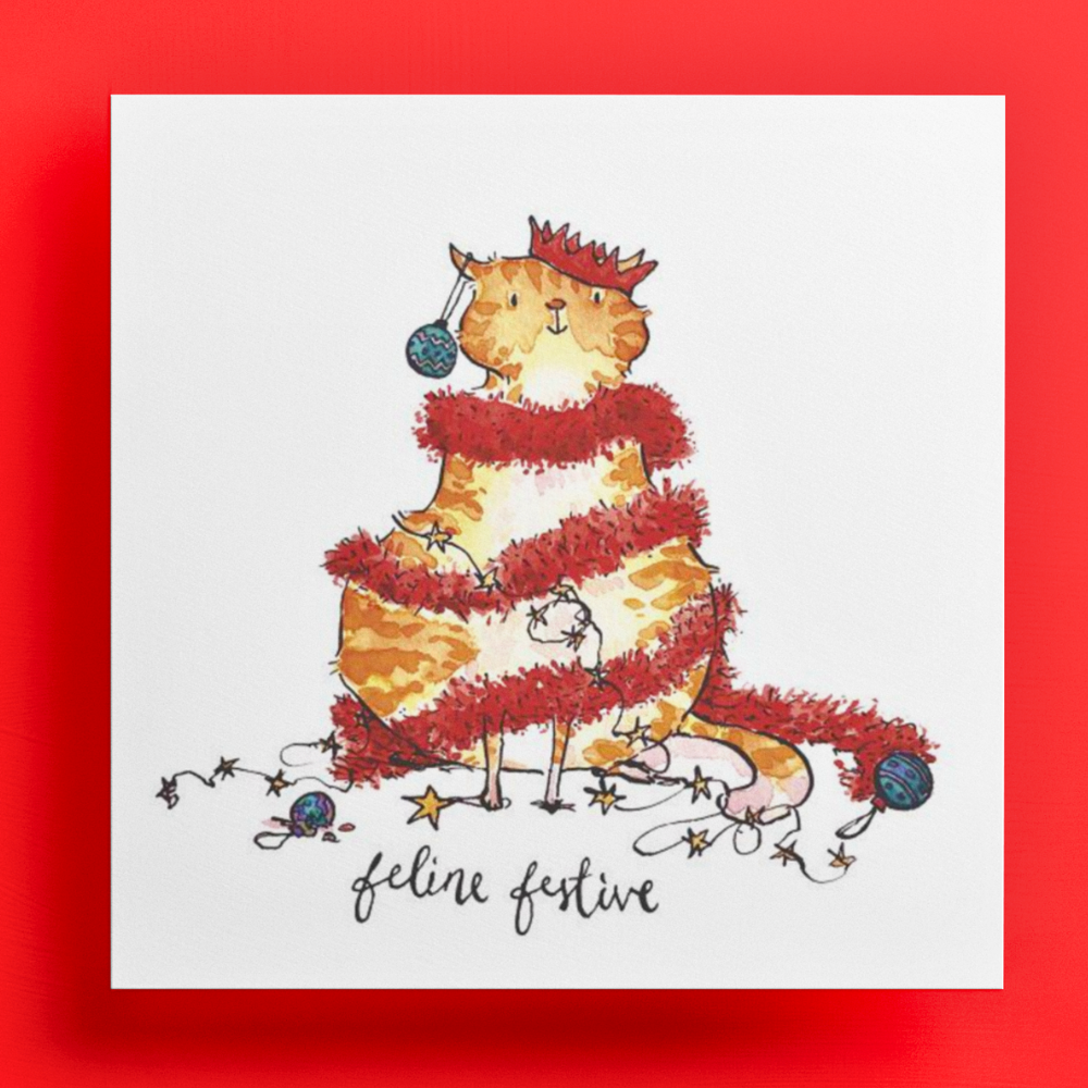 Funny Cat Christmas Greeting Card - 'Feline Festive' Holiday Card for Cat Lovers - Perfect for Christmas Gifts, Party Invitations & Festive Greetings