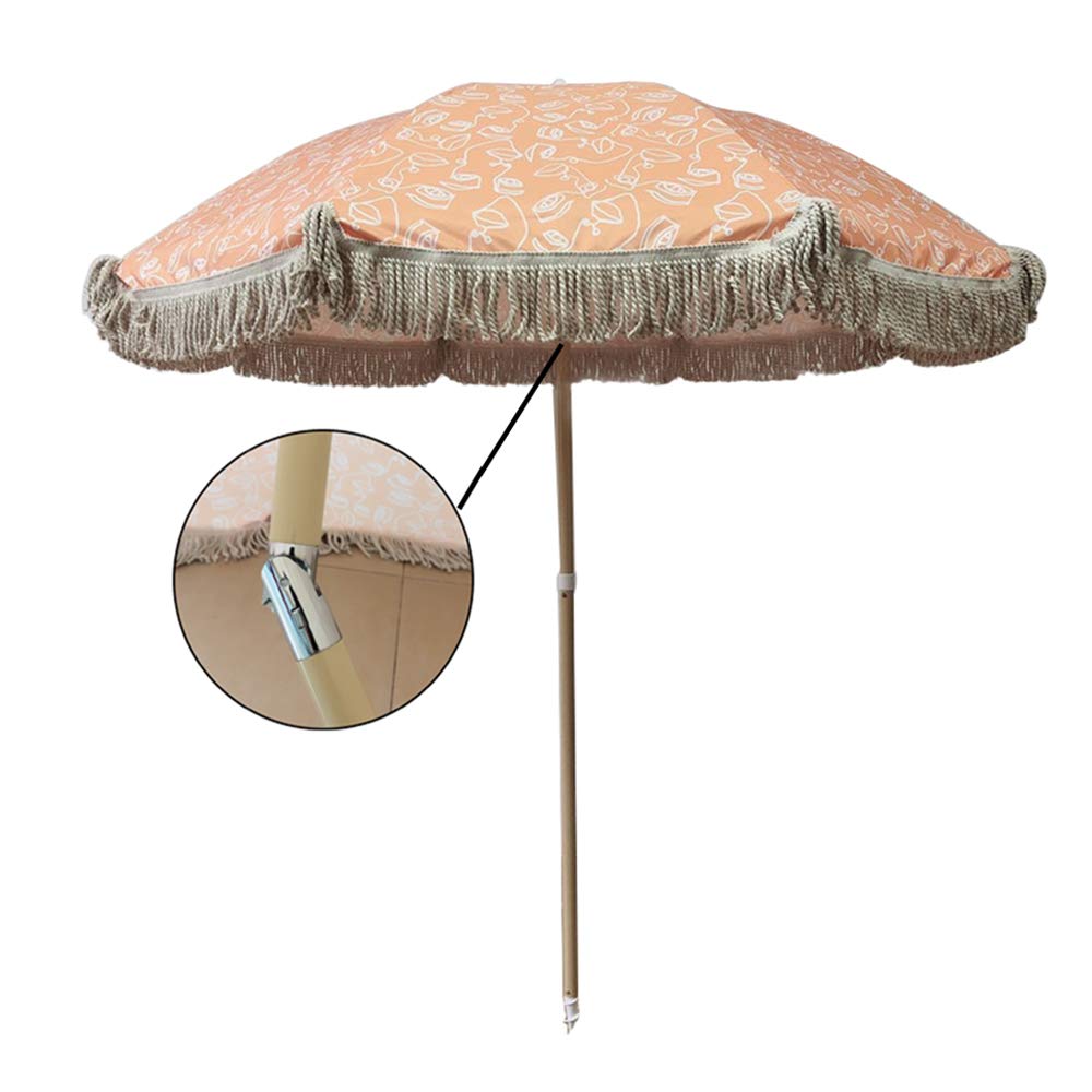 200cm PARASOL Sunshade Beach Umbrella with Tassel Design - Waterproof, UV Protection & Tilt Function for Outdoor, Patio, Poolside & Beach Use