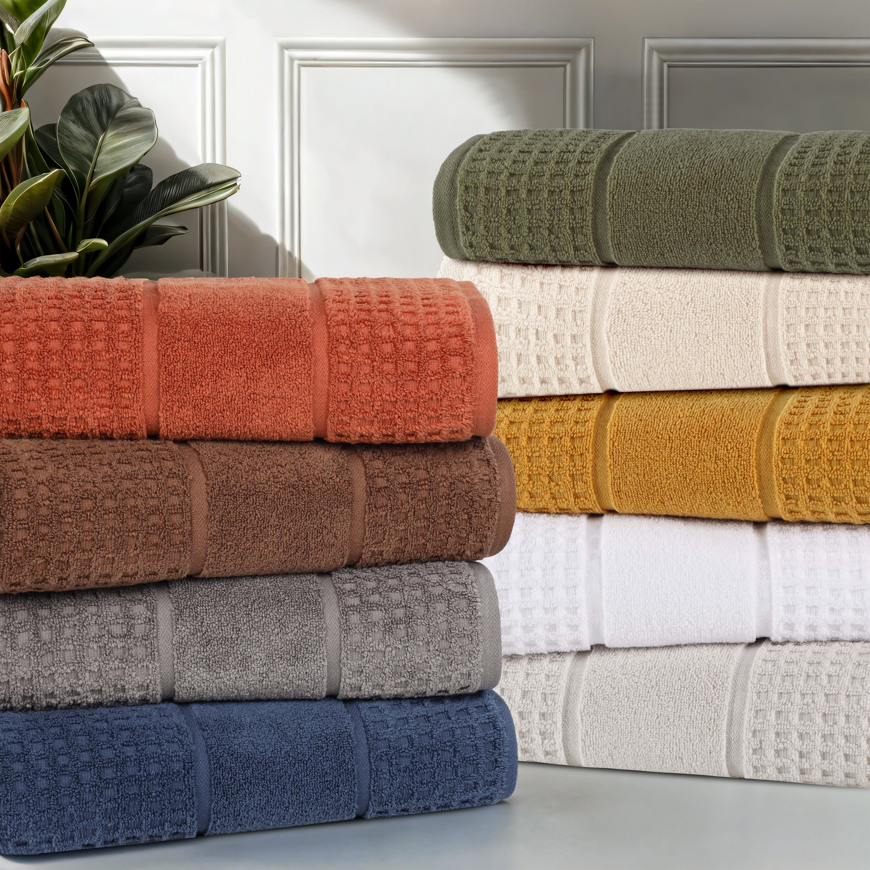 Premium Zero Twist Cotton Waffle Honeycomb Bath Towel Set - Ultra Soft & Highly Absorbent 3-Piece Set for Spa, Bathroom & Luxury Home Use