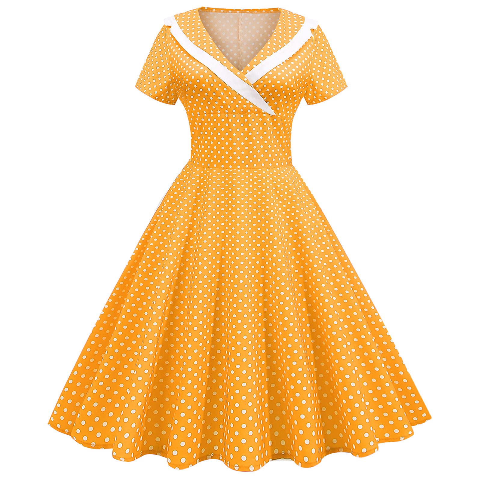 Women's Polka Dot Vintage Hepburn Style Dress - V-Neck Short Sleeve Cocktail & Swing Prom Dress for Evening Parties | Perfect for Cocktail Events, Date Nights & 1950s Retro Themed Occasions