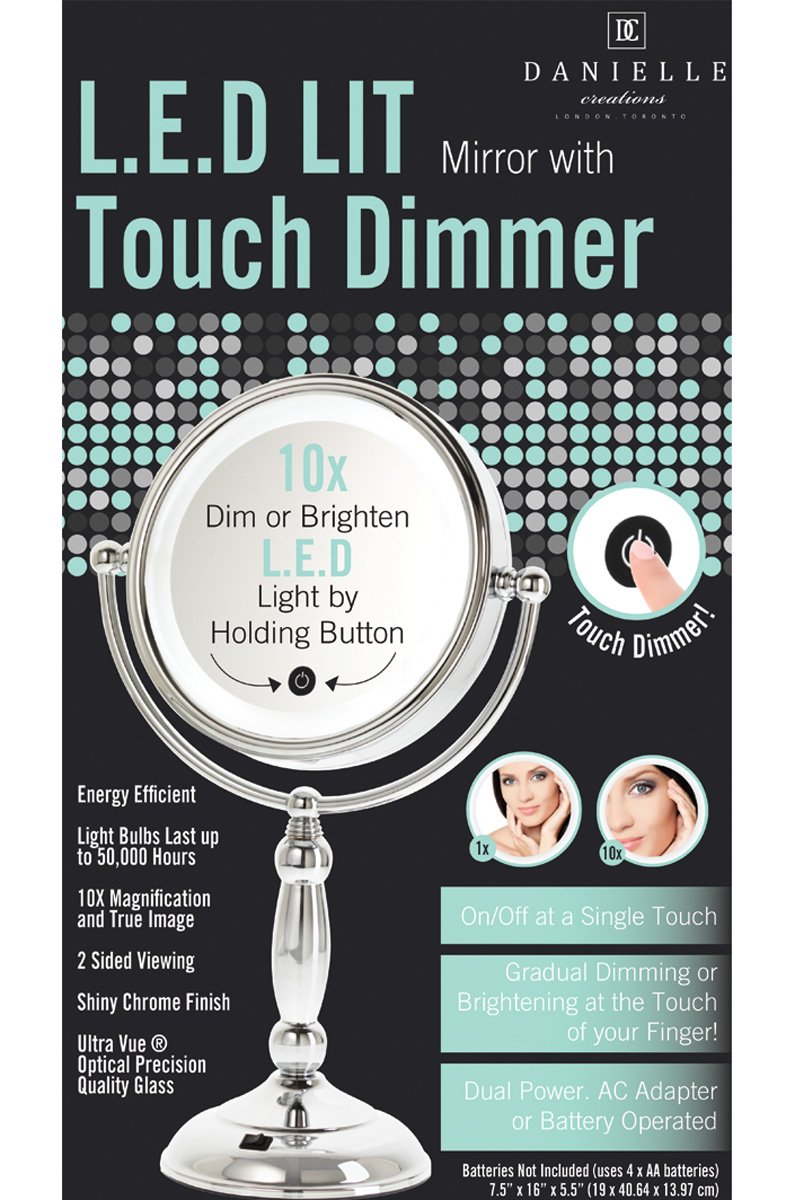Danielle Creations 8.5-Inch LED Vanity Mirror with Touch Control & Adjustable Brightness - 10X Magnification Two-Sided Makeup Mirror for Perfect Makeup Application, Skincare Routine and Eyebrow Grooming