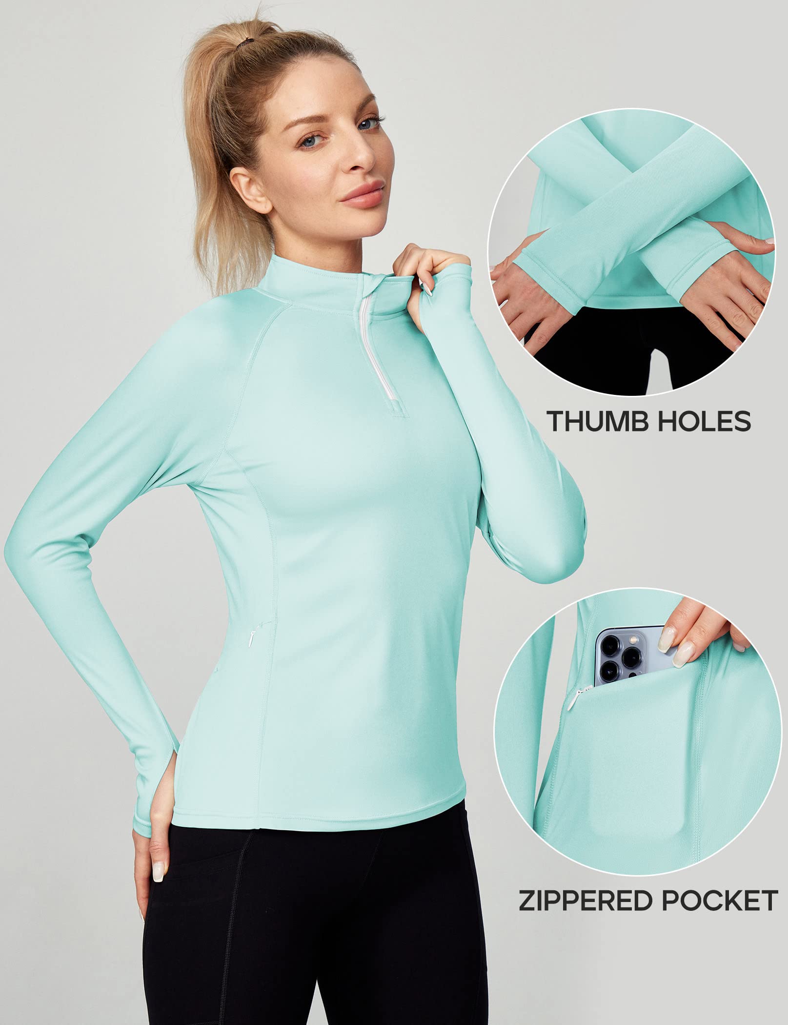 Ewedoos Women's UPF50+ Long Sleeve Rash Guard Swim Shirt with Pockets - Sun Protection UV Clothing for Swimming, Surfing & Outdoor Activities