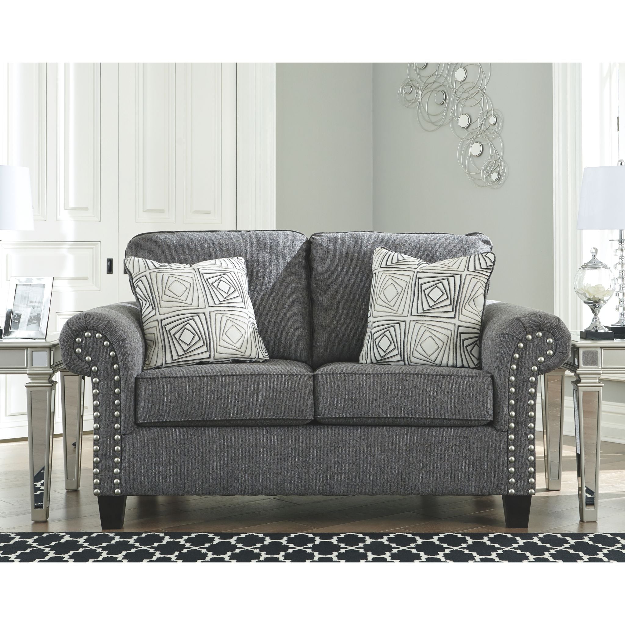 Agleno Loveseat Sofa - Modern Charcoal Gray Fabric 2-Seater Couch for Living Room, Apartment, and Small Spaces
