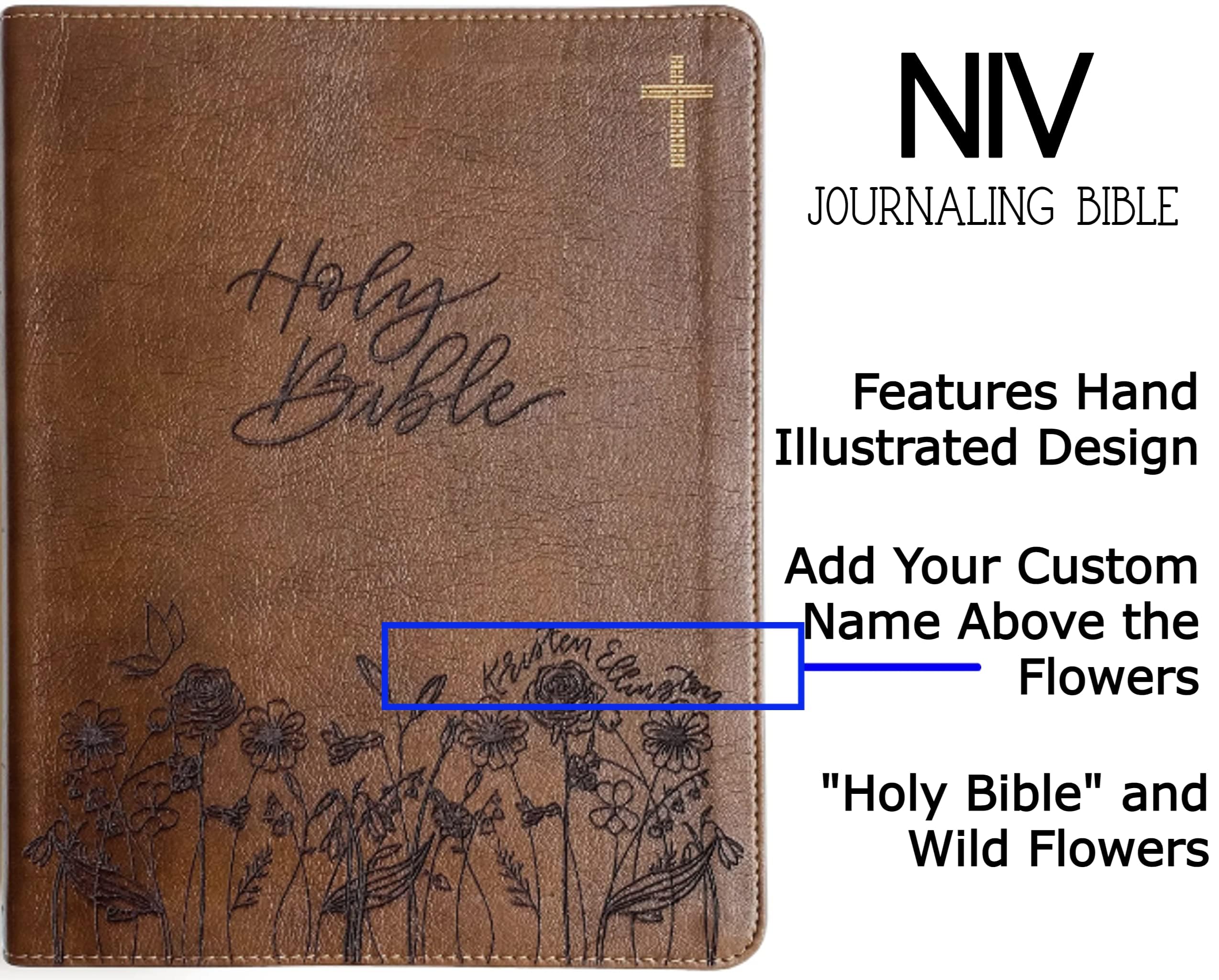 Hand Illustrated & Laser Engraved NIV Journaling Bible - Personalized Christian Gift with Custom Name Engraving | Perfect for Bible Study, Wedding Gifts & Spiritual Growth