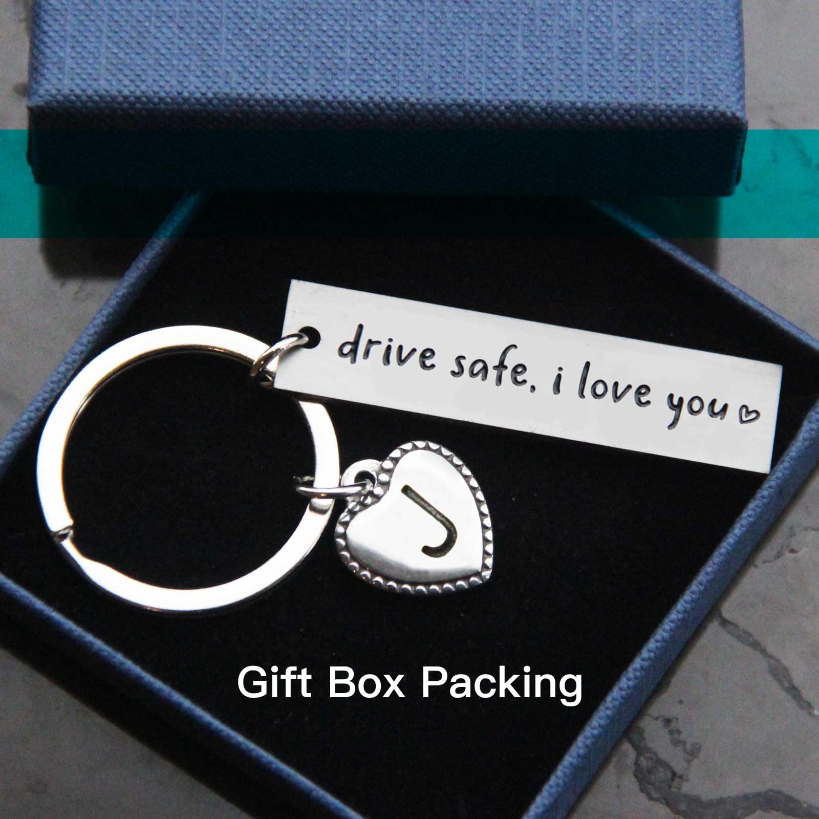 Personalized Stainless Steel Keychain - Custom Initial Drive Safe Key Chain Gift for Boyfriend, New Driver, Valentine's Day | Durable Stamped Metal Key Ring for Car Keys, First Car Present, I Love You Message