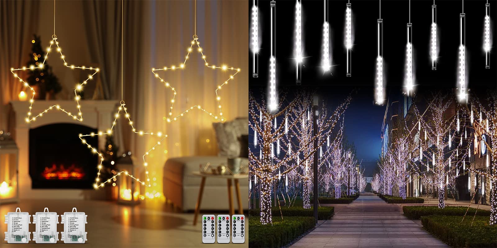 MAOYUE Cold White Meteor Shower Lights with 3 Pack Window Lights - Indoor/Outdoor Decorative Lighting for Christmas, Parties, Weddings & Home Decor