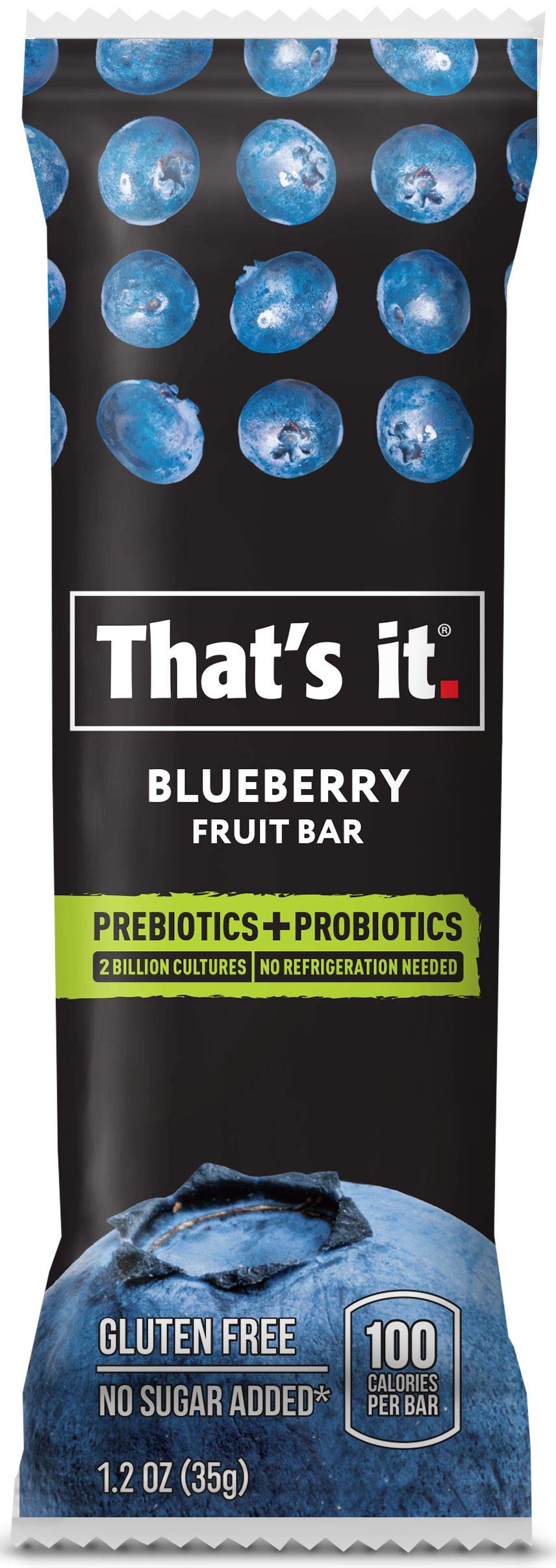 That's It Blueberry Probiotic Fruit Bar - 12 Pack, 1.2oz Each | Gluten Free, Vegan Snacks for Kids & Adults | Healthy On-the-Go Breakfast & School Lunch Snack