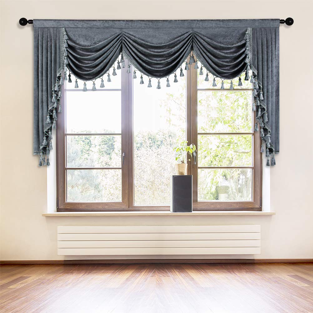 ELKCA Grey Chenille Window Curtains Valance - 79 Inch Waterfall Valance Panel for Living Room & Bedroom - Soft Textured Home Decor for Windows, Doors, and Room Dividers