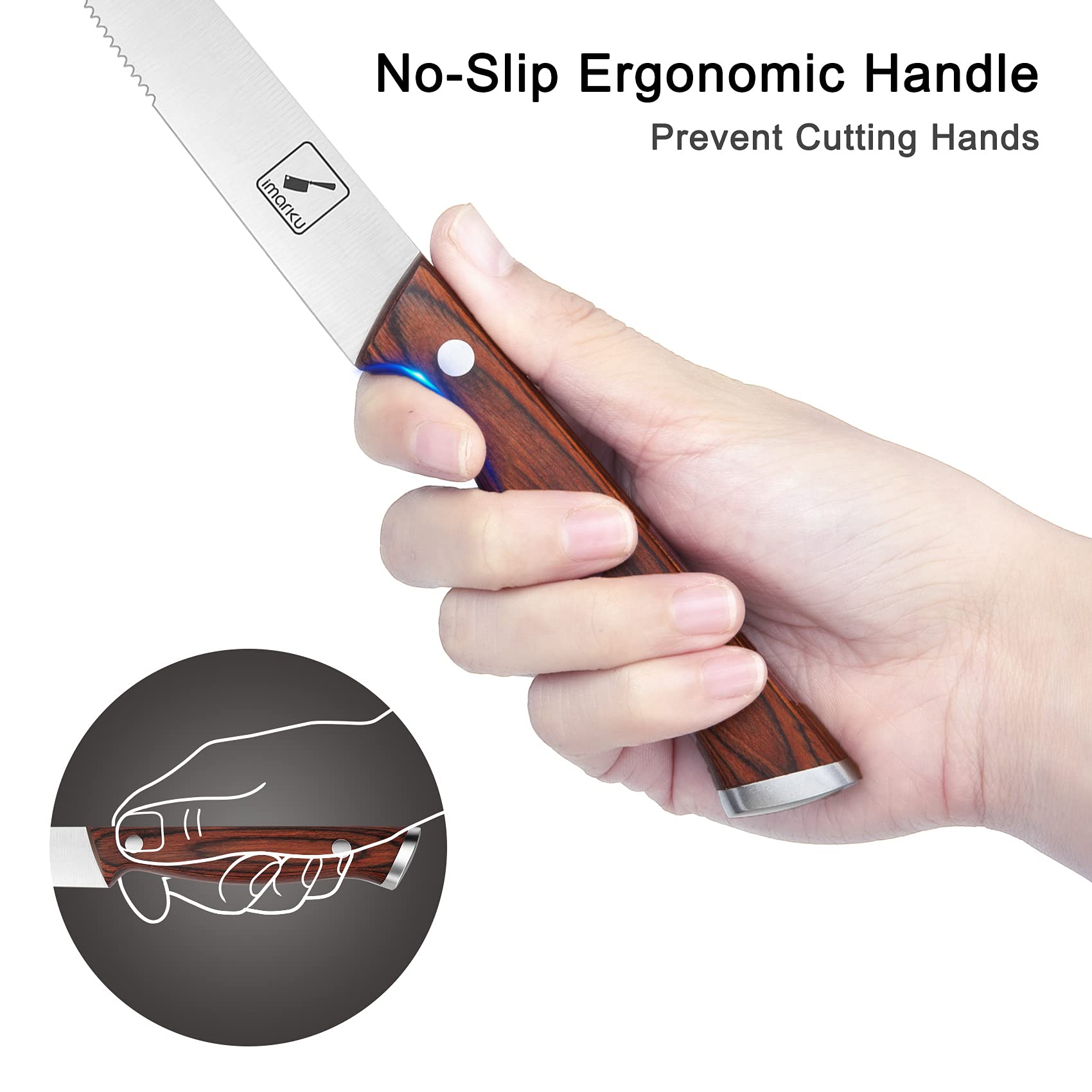 **Imarku 6-Piece Steak Knives Set - Japanese HC Steel Premium Serrated Knives with Ergonomic Handle & Gift Box - Perfect for Steak Lovers, BBQ, Dinner Parties & Gifts for Men & Women**