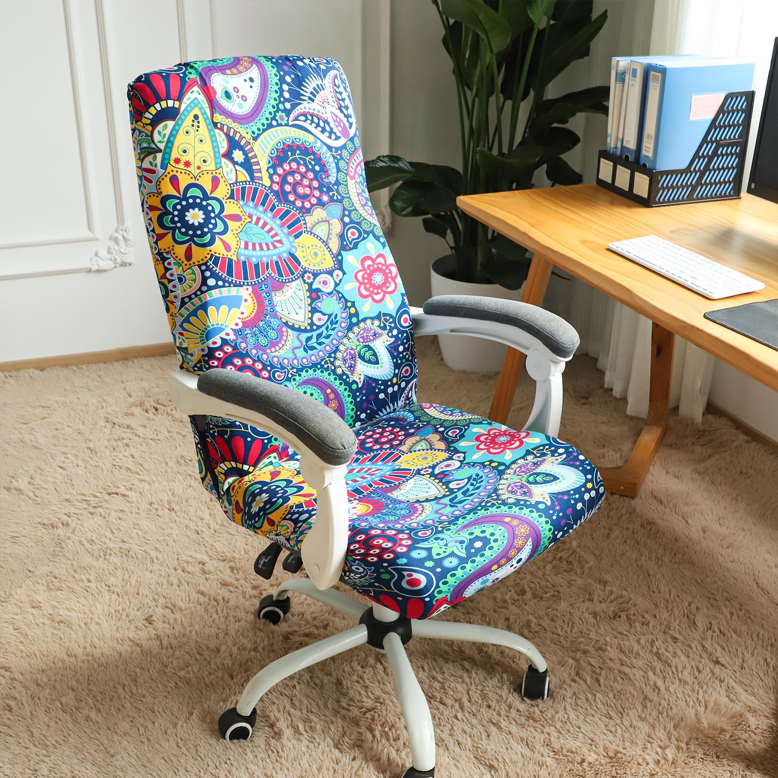 FORCHEER Stretchable XL Office Chair Cover for Big and Tall Chairs - Large Boho Design, Fits Most Computer & Desk Chairs - Perfect for Home Office, Gaming Setup, and Workspace Decor